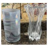 Iridescent Glass Cylinder & Cut Glass Vase