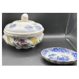 Spode Lidded Dish and Blue Plate Set