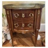 Two-Drawer Wooden Side Table With Marble Top