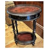 Oval Two-Tier Side Table with Painted Floral Desig