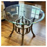 Round Glass-Top End Table with Metal Base