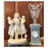 Italian Marble Clock and Three Graces Figurine