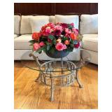 Round Glass-Top Coffee Table With Metal Base