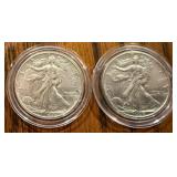 2pc Walking Liberty Silver Half Dollars