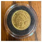 1854 Indian Princess Head $3 Gold Coin