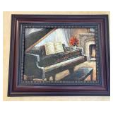 Framed Piano and Fireplace Painting