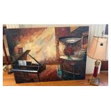 Framed Piano Scene Art and Lamp