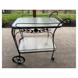 Wrought Iron and Glass Bar Cart