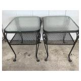 Glass-Top Wrought Iron Side Tables