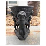 Black Cement Cherub Planter