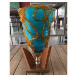 Modern Table Lamp with Blue and Amber Glass Shade