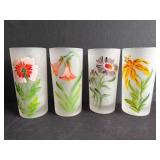 Four Frosted Glass Tumblers with Floral Designs
