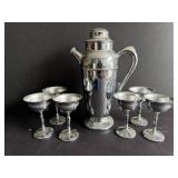 Silver-Plated Cocktail Shaker and 6 Matching Goble