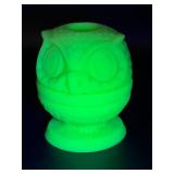 Uranium Glass Owl Fairy Lamp