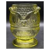 Yellow Pressed Glass Owl Fairy Lamp