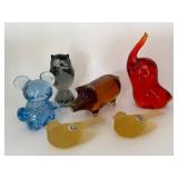 6 Glass Animal Figurines