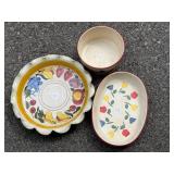 2 Painted Ceramic Bowls & 1 Pie Plate