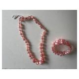 Pink Glass Bead Necklace and Bracelet Set