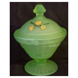 Green Glass Lidded Compote Dish