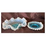 2 Fenton Style Blue Opalescent Hobnail Glass Piece