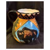 Hand-Painted Ceramic Pitcher with Buffalo Design