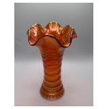 Orange Carnival Glass Swung Vase