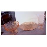 Three Pink Depression Glass Items