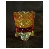 Amberina Glass Toothpick Holder with Scalloped Rim