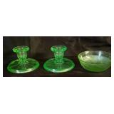 Uranium Candlesticks and Bowl