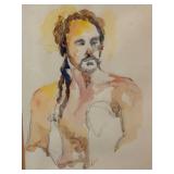 Framed Watercolor Portrait of a Male Figure