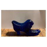 Blue Glass Shoe Figurine with Embossed Details