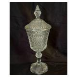Pressed Glass Lidded Compote with Diamond Pattern