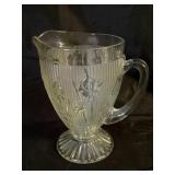 Clear Glass Pitcher with Floral Relief Pattern