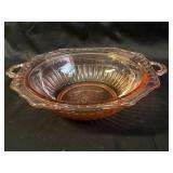 Pink Depression Glass Bowl with Handles