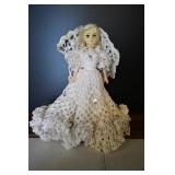 Plastic 14" Doll W/ Crocheted Dress & Wings