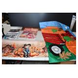 Fall Tablecloth, Flags, Decor Lot