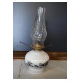 Vtg Currier & Ives Milk Glass Oil Lamp