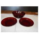 Set of 3 Ruby Red Glass Bowls