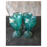 4 Fenton Stiegel Green Stretch Water Goblets
