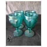 4 Fenton Stiegel Green Stretch Water Goblets