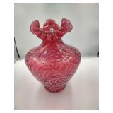 Fenton Cranberry Opalescent Ruffle Vase