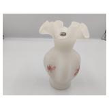 Fenton Rose Garden Satin Glass Signed Vase