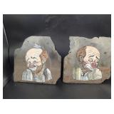 2 Painted Clowns on Slate Rock