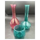 Crackle Glass Vases and Candle Holder