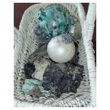 Basket with Rock Collection and Ornaments