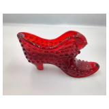 Fenton Red Hobnail Glass Shoe