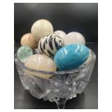 Collection of Stone Eggs in Glass Bowl