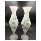 Pair Norleans Satin Glass Pedestal Bud Vases