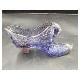 Fenton Purple Glass Shoe Painted by D. Owens