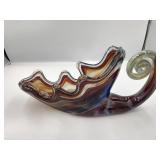 Hand Blown Art Glass Cornucopia Centerpiece Bowl